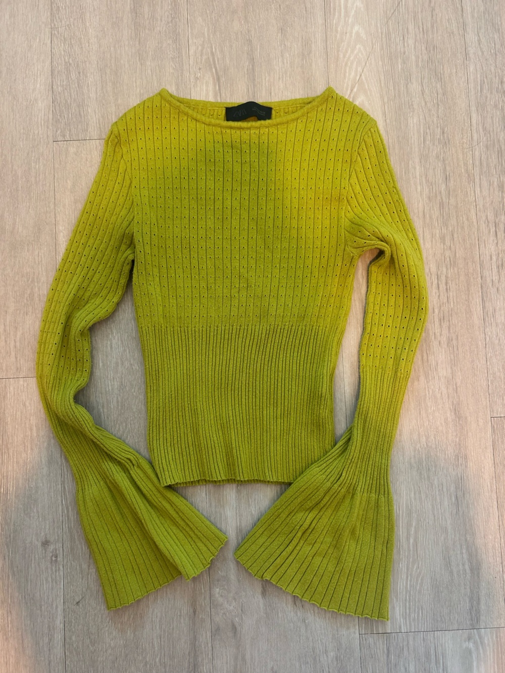 Zara Chartreuse Ribbed Scoop-Neck Sweater